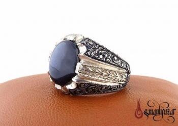 %100 Orjinal Safir Özel Kalem işi Gümüş Yüzük Nurullah Daştan Usta Yeni Model - Osmanlı Pazar