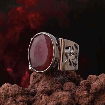 %100 Orjinal Yakut Taşlı Tamamı EL İşi Gümüş Yüzük - Osmanlı Pazar