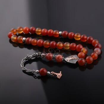 %100 Orjinal Yemen Akiği 925 Ayar Osmanlı Tuğralı Gümüş Püsküllü Tesbih - Osmanlı Pazar