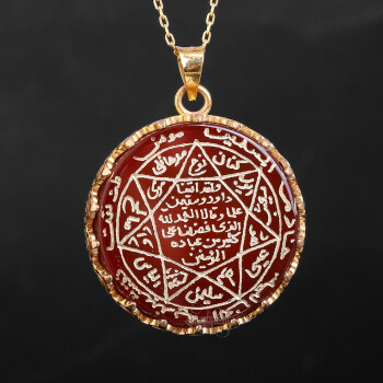 14 Ayar Altın Mührü Süleyman Akik Taşı El İşçiliği Kolye - Osmanlı Pazar