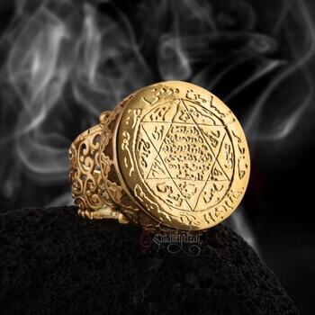 14 Ayar Altın Süleyman Mührü Yüzük Elde Kazıma Sanatı - Osmanlı Pazar