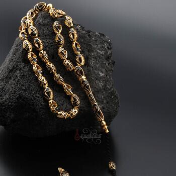 14 Ayar Altın Tesbih Tanelerinde Mim Harfi İşlemeli - Osmanlı Pazar