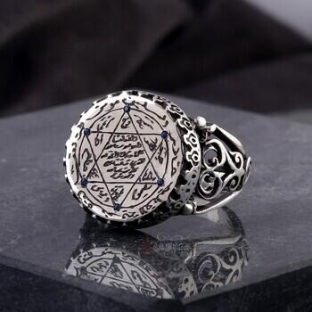 6 Köşeli Zirkon Taş Süslemeli Süleyman Mührü 925 Ayar Gümüş Yüzük - Osmanlı Pazar