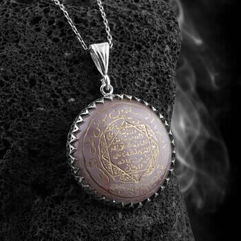 8 Köşe Mührü Süleyman Pembe Kuvars Taşı 925 Ayar Gümüş Kolye - Osmanlı Pazar