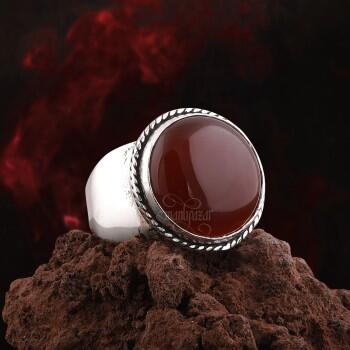 925 Ayar Gümüş Akik Doğal Taşlı Yüzük - Osmanlı Pazar