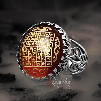  925 Ayar Gümüş Akik Taşı Celcelutiye El Kazıması Yüzük - Osmanlı Pazar