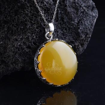 925 Ayar Gümüş Doğal Sarı Akik Taşlı Kolye - Osmanlı Pazar