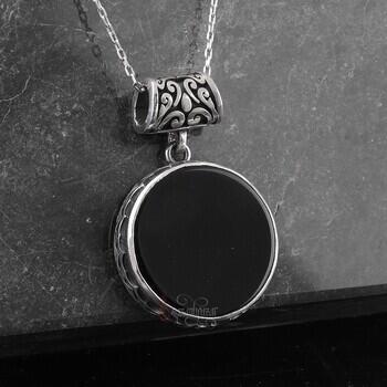 925 Ayar Gümüş Doğal Siyah Oniks Taşı Kolye - Osmanlı Pazar