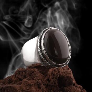 925 Ayar Gümüş Hareli Kahverengi Yemen Akik Yüzük - Osmanlı Pazar