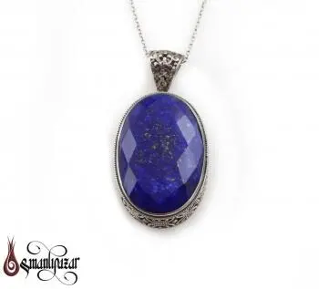 925 Ayar Gümüş Lapis Lazuli Taşlı Kolye - Osmanlı Pazar