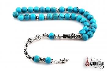 925 Ayar Gümüş Püsküllü Orjinal 100% Firuze Tesbih - Osmanlı Pazar