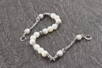 925 Ayar Gümüş Püsküllü Sedef Zaza Tesbih - Osmanlı Pazar