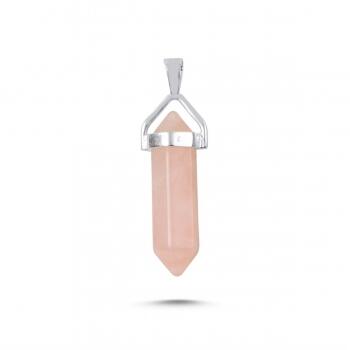 925 Ayar Pembe Kuvars Taşlı Gümüş Kolye - Osmanlı Pazar