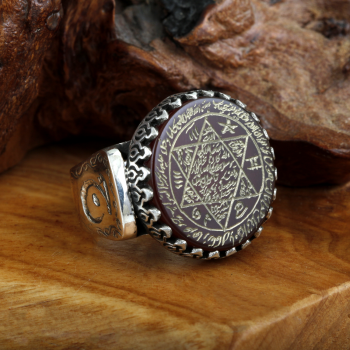 Akik Doğal Taşlı 925 Ayar Gümüş Özel Vefkli Muhru Süleyman Yüzük - Osmanlı Pazar