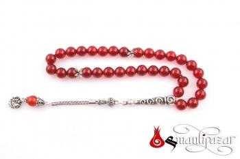 Akik Küre Kesim Tesbih 925 Gümüş Püsküllü - Osmanlı Pazar