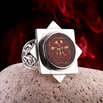 Akik Taşı Çift Başlı Kartal Motifi 8 Köşe Selçuklu Devleti 925 Ayar Gümüş Yüzük - Osmanlı Pazar