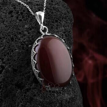 Akik Taşı Oval Model 925 Ayar Gümüş Kolye Bay-Bayan - Osmanlı Pazar