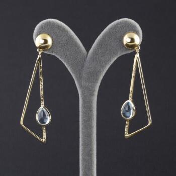 Akuamarin Doğal Taşlı 925 Ayar Gümüş Geometrik Desenli Küpe - Osmanlı Pazar