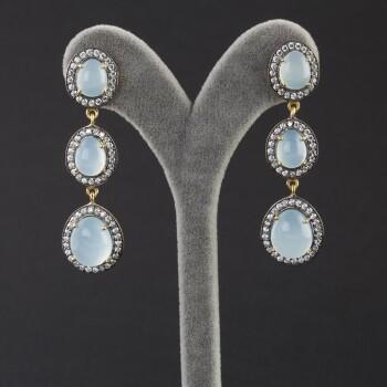 Akuamarin Doğal Taşlı 925 Ayar Gümüş Küpe - Osmanlı Pazar