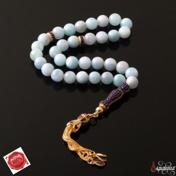 Akuamarin Taş Tesbih Altın Kaplama Püsküllü - Osmanlı Pazar