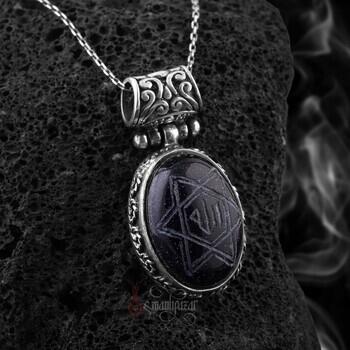 Allah Yazılı Yıldız Doğal Taşlı 925 Ayar Gümüş Kolye - Osmanlı Pazar