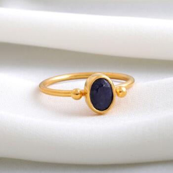 Altın Kaplama 925 Ayar Gümüş Minimal Safir Yüzük - Osmanlı Pazar