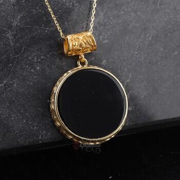 Altın Kaplama 925 Ayar Gümüş Siyah Oniks Taşı Kolye - Osmanlı Pazar