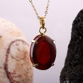 Altın Kaplama 925 Ayar Gümüş Yemen Akik Taşı Kolye - Osmanlı Pazar