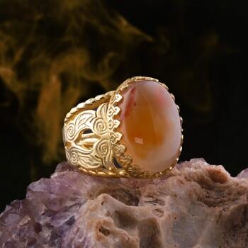 Altın Kaplama 925 Ayar Gümüş Yemen Akik Yüzük - Osmanlı Pazar