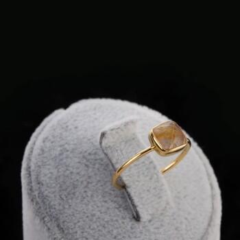 Altın Kaplama Rutil Kuvars Taşlı Gümüş Yüzük - Osmanlı Pazar