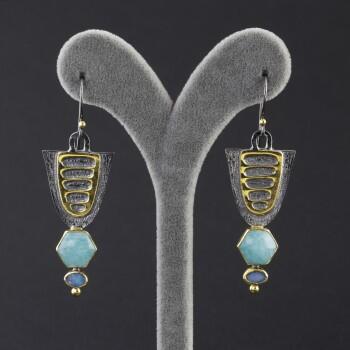 Amazonit ve Opal Doğal Taşlı 925 Ayar Gümüş Küpe - Osmanlı Pazar