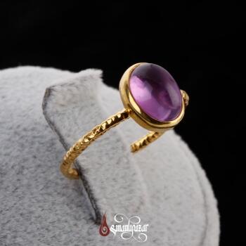 Ametist Doğal Taşlı Altın Kaplama 925 Ayar Gümüş Bayan Yüzük - Osmanlı Pazar
