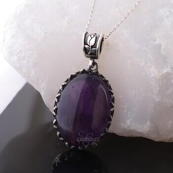 Ametist Taşı 925 Ayar Gümüş Hilal Motifli Kolye - Osmanlı Pazar