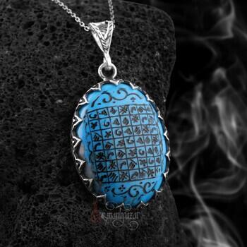 Arizona Firuze Taşı Celcelutiye Yazılı 925 Ayar Gümüş Kolye - Osmanlı Pazar