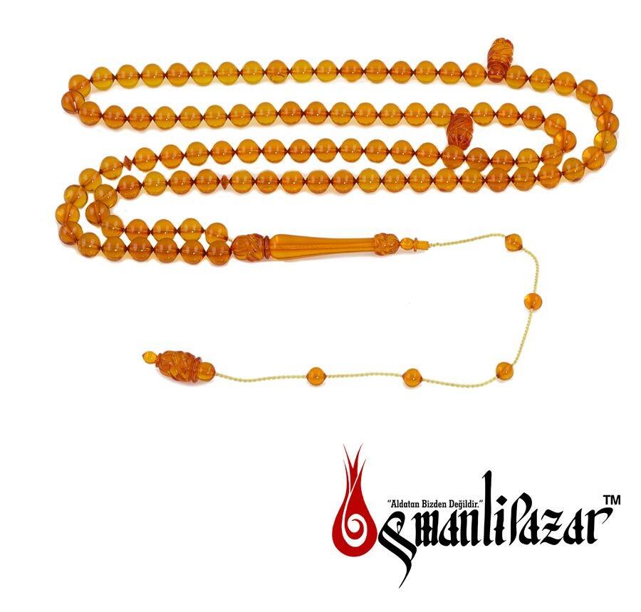 Gunluk Kullanima Uygun Seffaf Damla Kehribar Ile Yapilmis 99 Lu Tesbih