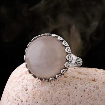 Ay Taşı Doğal Taş Yüzük 925 Ayar Gümüş El İşçiliği - Osmanlı Pazar