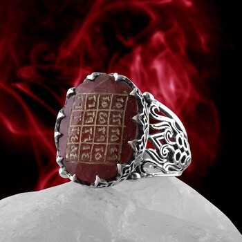 Başarı Vefki Yazılı Doğal Yakut Taşı Gümüş Yüzük - Osmanlı Pazar