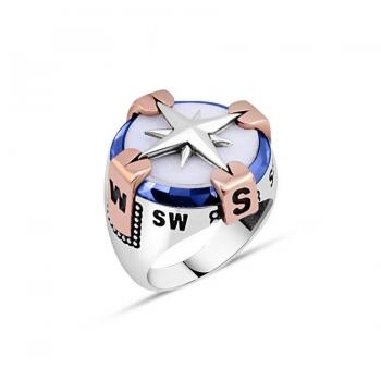 Beyaz Onix Taşlı Pusulalı 925 Ayar Gümüş Yüzük - Osmanlı Pazar