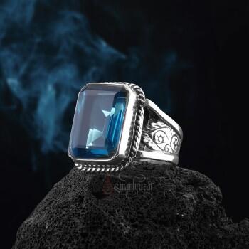 Blue Topaz Taşlı El İşçiliği Özel Tasarım Yüzük - Osmanlı Pazar