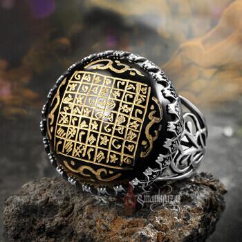 Celcelutiye Duası Siyah Akik Taşlı El şçiliği Gümüş Yüzük - Osmanlı Pazar