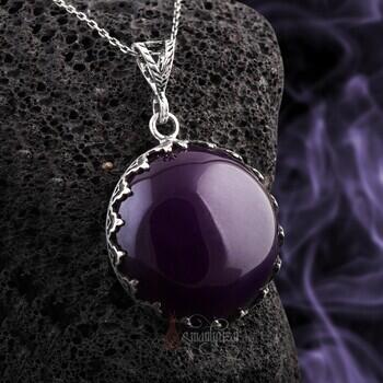 Ceyt Taşı 925 Ayar Gümüş İşlemeli Yuvarlak Kesim Kolye - Osmanlı Pazar