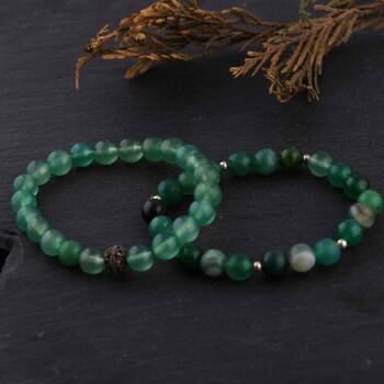 Çiftlere Özel Doğal Ceyd ve Yeşil Akik Taşlı Kombin Bileklik - Osmanlı Pazar