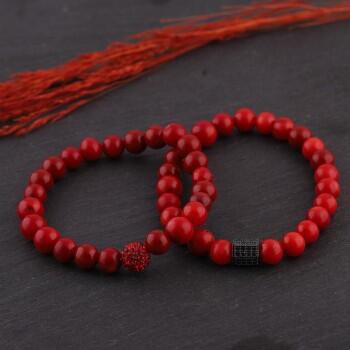 Çiftlere Özel Doğal Mercan Taşlı Kombin Bileklik - Osmanlı Pazar