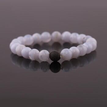 Çizgili Mavi Akik Bay Bayan Bileklik - Osmanlı Pazar