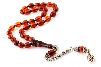 Damla Kehribar 925 Ayar Gümüş Püsküllü Tesbih - Osmanlı Pazar