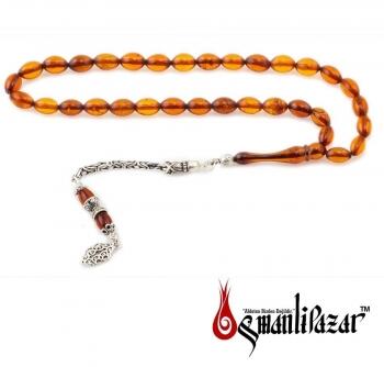 Damla Kehribar 925 Ayar Gümüş Püsküllü Tesbih - M3 - Osmanlı Pazar