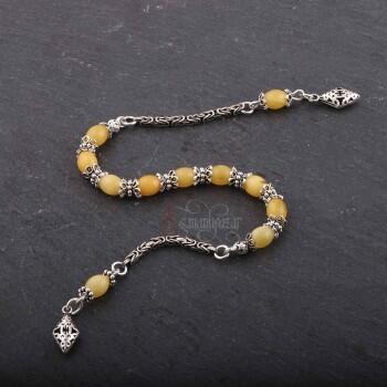 Damla Kehribar 925 Ayar Gümüş Püsküllü Zaza Tesbih - Osmanlı Pazar