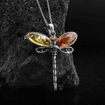 Damla Kehribar Doğal Taşlı 925 Ayar Gümüş Yusufçuk Kolye - Osmanlı Pazar