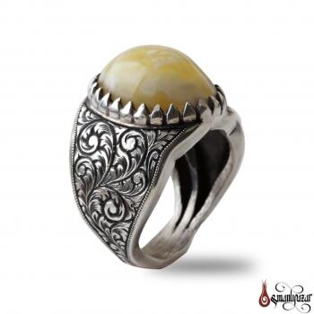 Damla Kehribar Kalem İşi Yüzük - Osmanlı Pazar