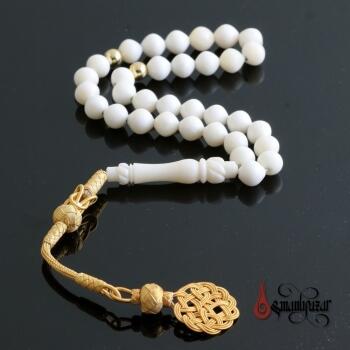 Deve Kemiği Oyma İşlemeli Tesbih Altın Kaplama Kazaz Püskül - Osmanlı Pazar